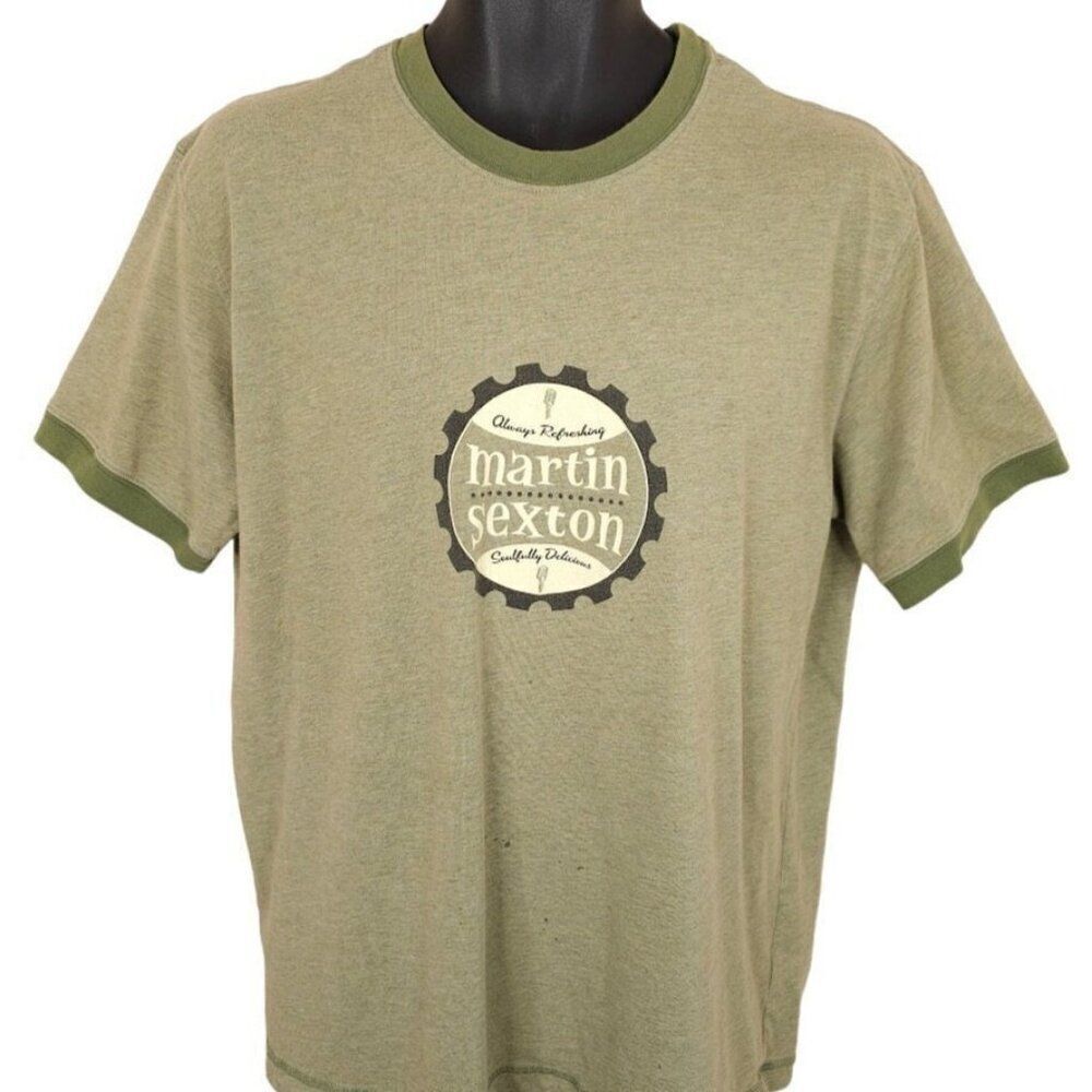 Vintage Martin Sexton T Shirt Mens Size Large Green Y2K Americana Ringer Tee